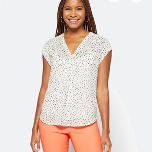 Elegant White Polka Dot V-Neck Blouse